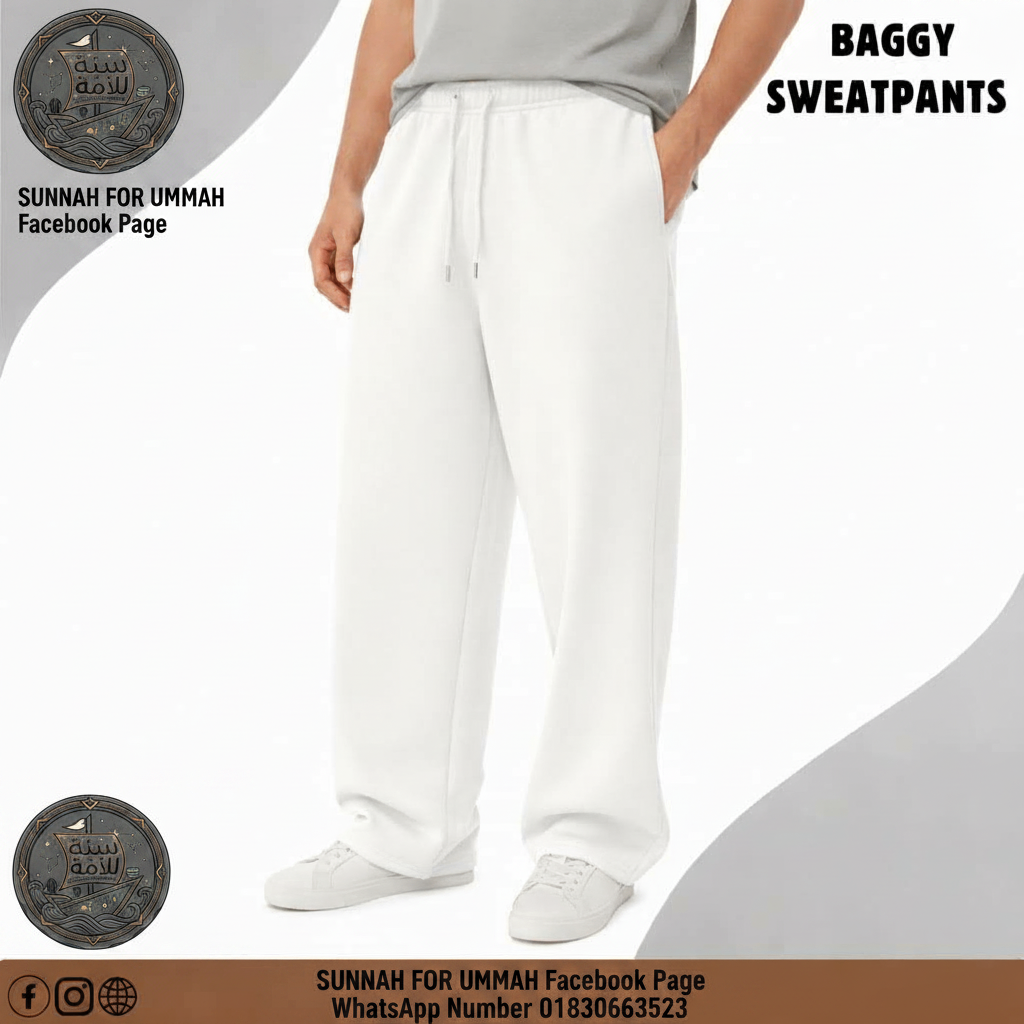 Baggy Sweatpants — ivory white modest fit